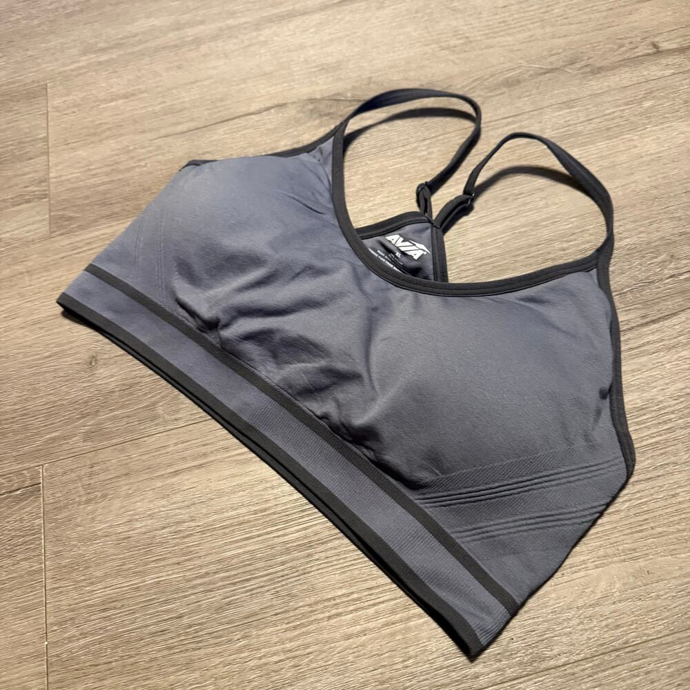 Avia Seamless Sports Bra XL Black Gray Racerback Stretchy Nylon Blend